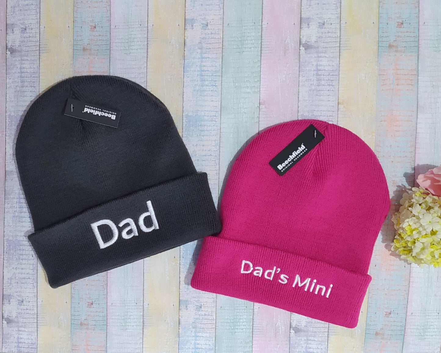 Dad/Mom - Kid - Matching beanies for parents and children embroidered with text, initials or names