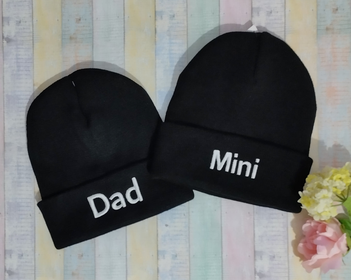 Dad/Mom - Kid - Matching beanies for parents and children embroidered with text, initials or names