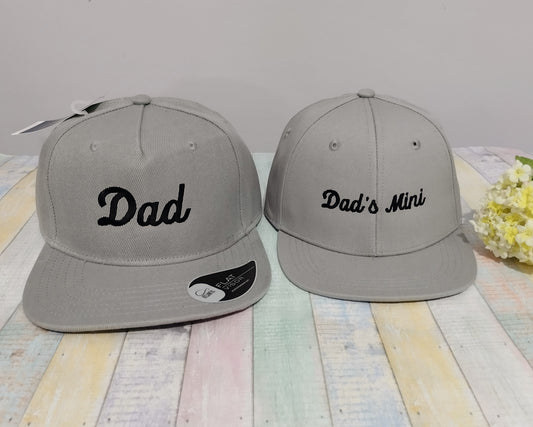 Dad Dad's Mini - Matching snapback caps for dad or mom and child embroidered with text, initials or names