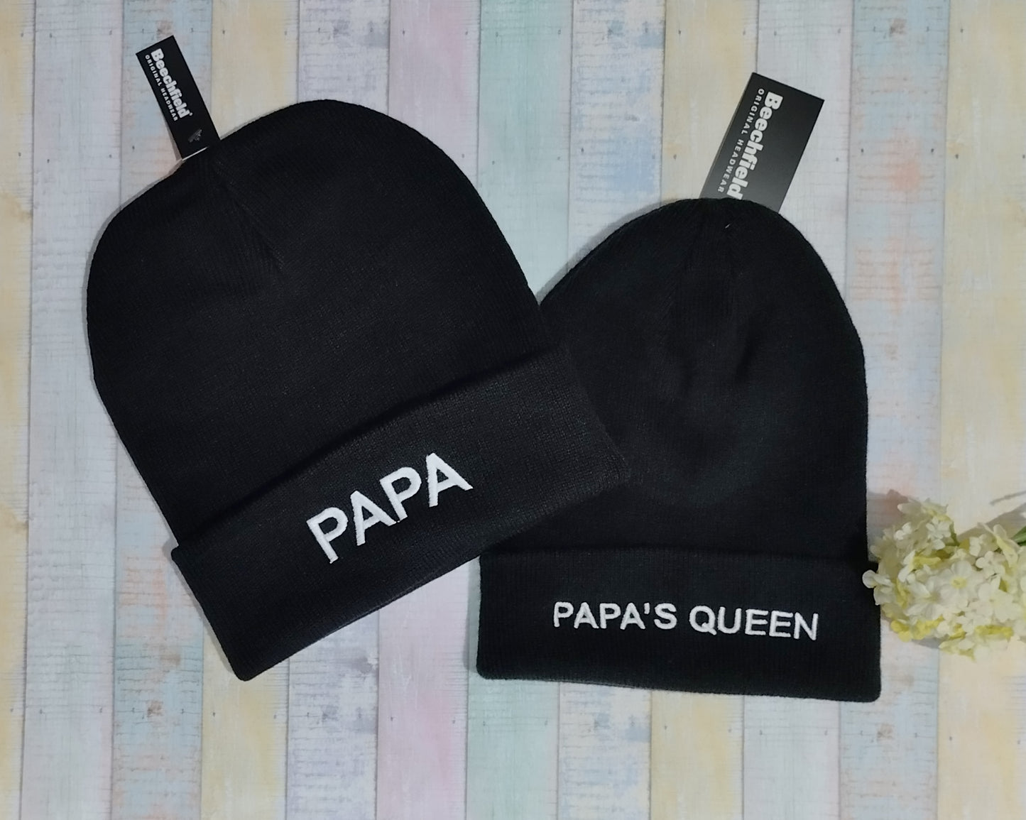 Dad/Mom - Kid - Matching beanies for parents and children embroidered with text, initials or names