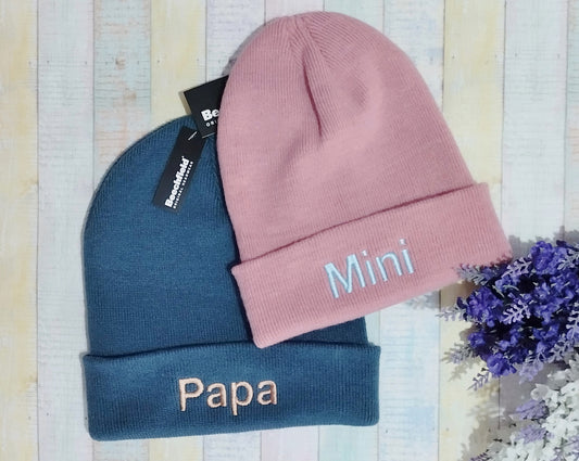 Dad/Mom - Kid - Matching beanies for parents and children embroidered with text, initials or names