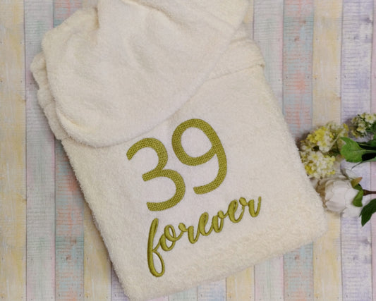 For ever young - Terry cloth hooded bathrobe for adults - Machine embroidered