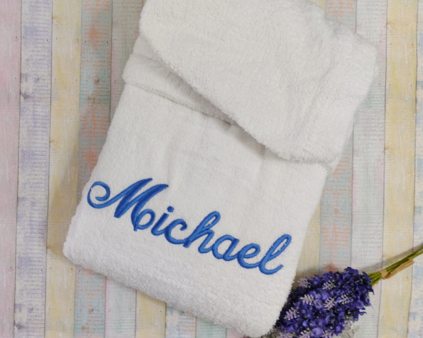 Personalized with name - Terry cloth hooded bathrobe for adults - Machine embroidered