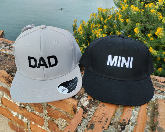 Dad Mini - Matching snapback caps for dad or mom and child embroidered with text, initials or names