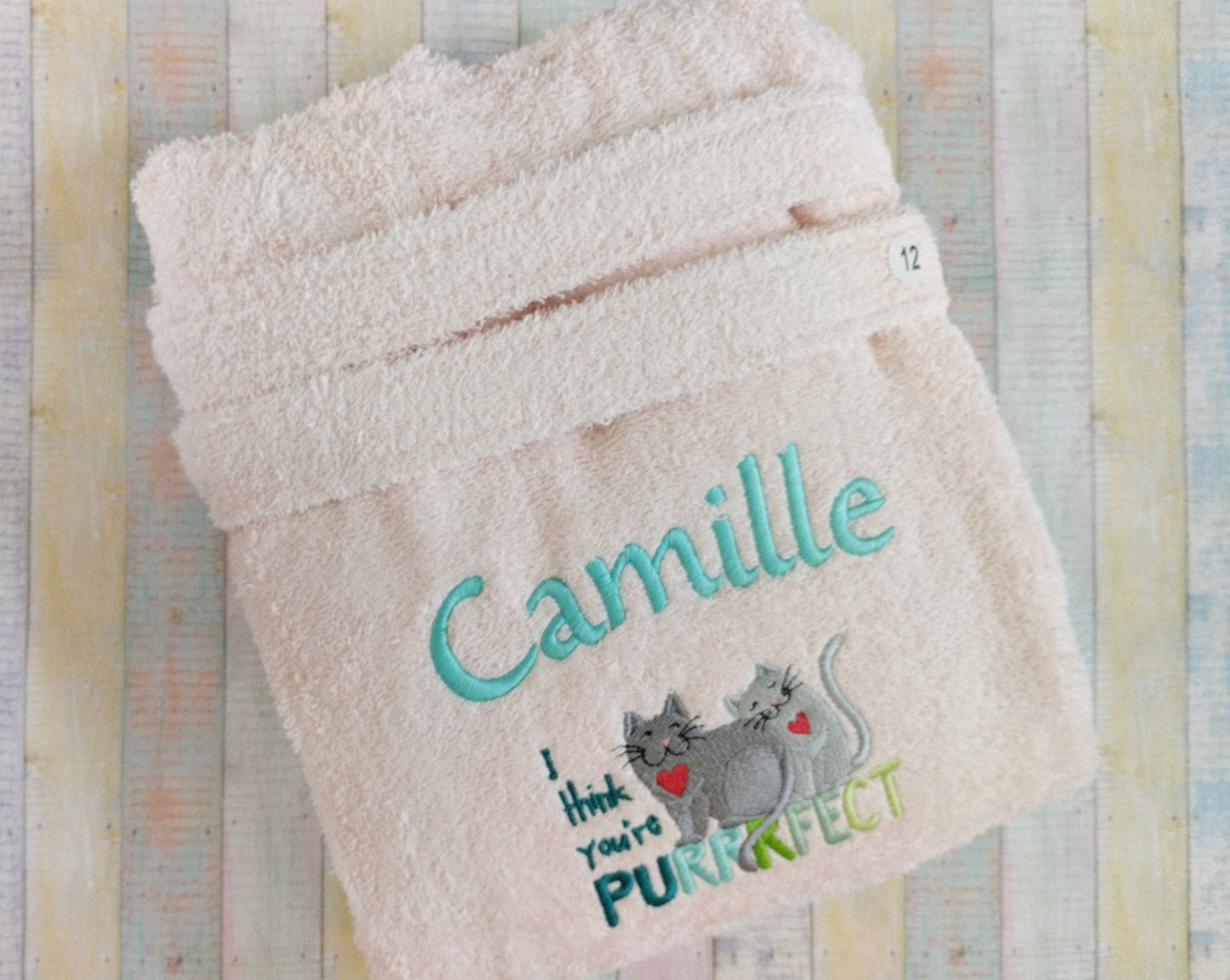 Cats - I think you are Puuurfect and name - Terry cloth hooded bathrobe for kids - Machine embroidered